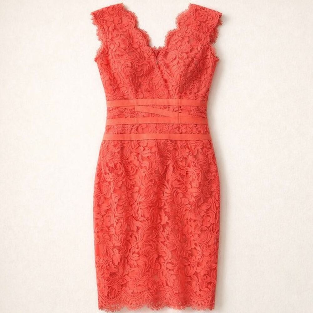 Tadashi Shoji Coral Lace Sheath Dress V Neck Size 16 NWT Elegant - Picture 4 of 4